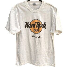 Hard Rock Cafe Singapore Vintage White Graphic Print Asics All Cotton Tee Shirt